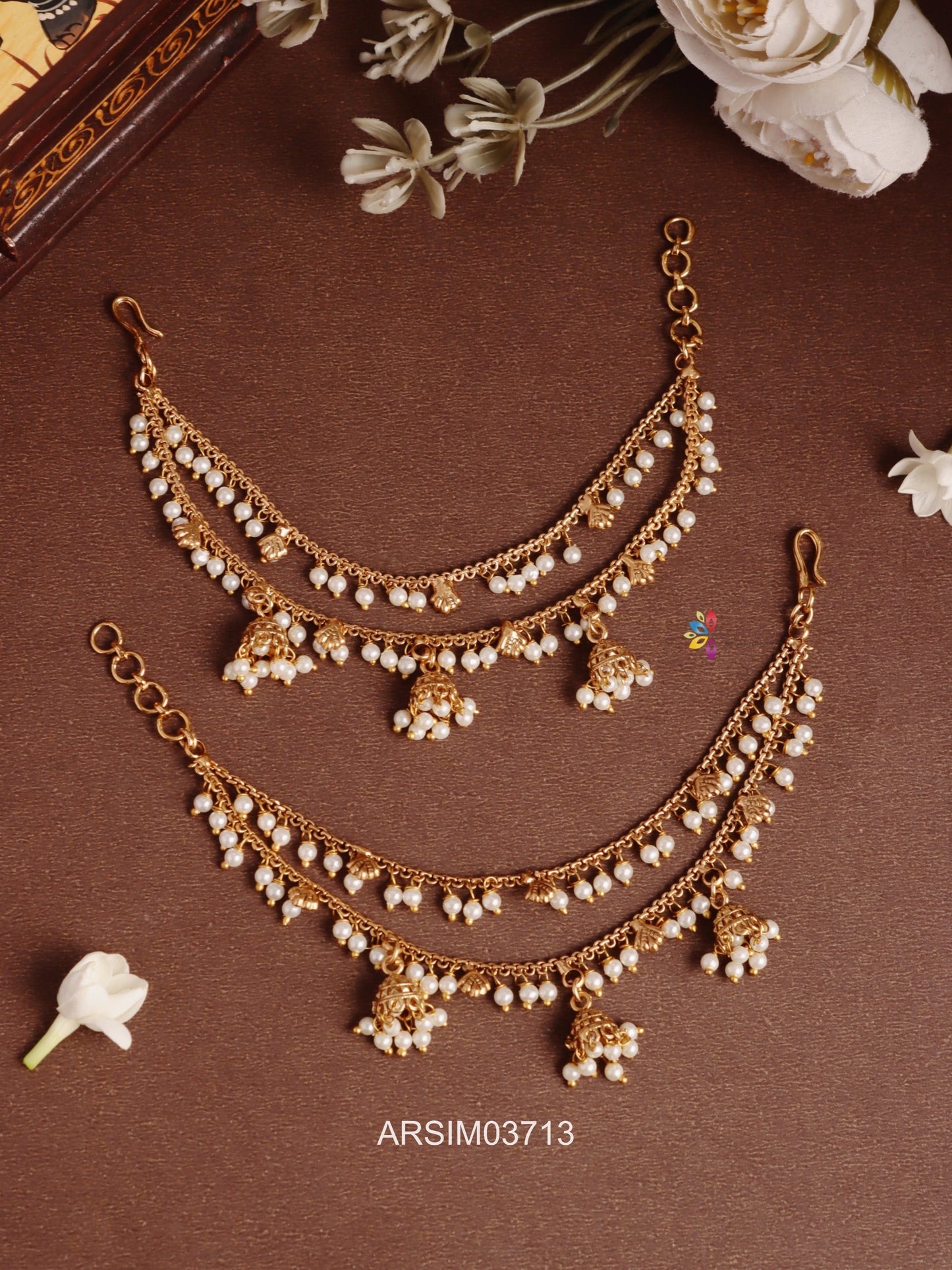 Two Layer Pearl Jhumka Drop Earchains