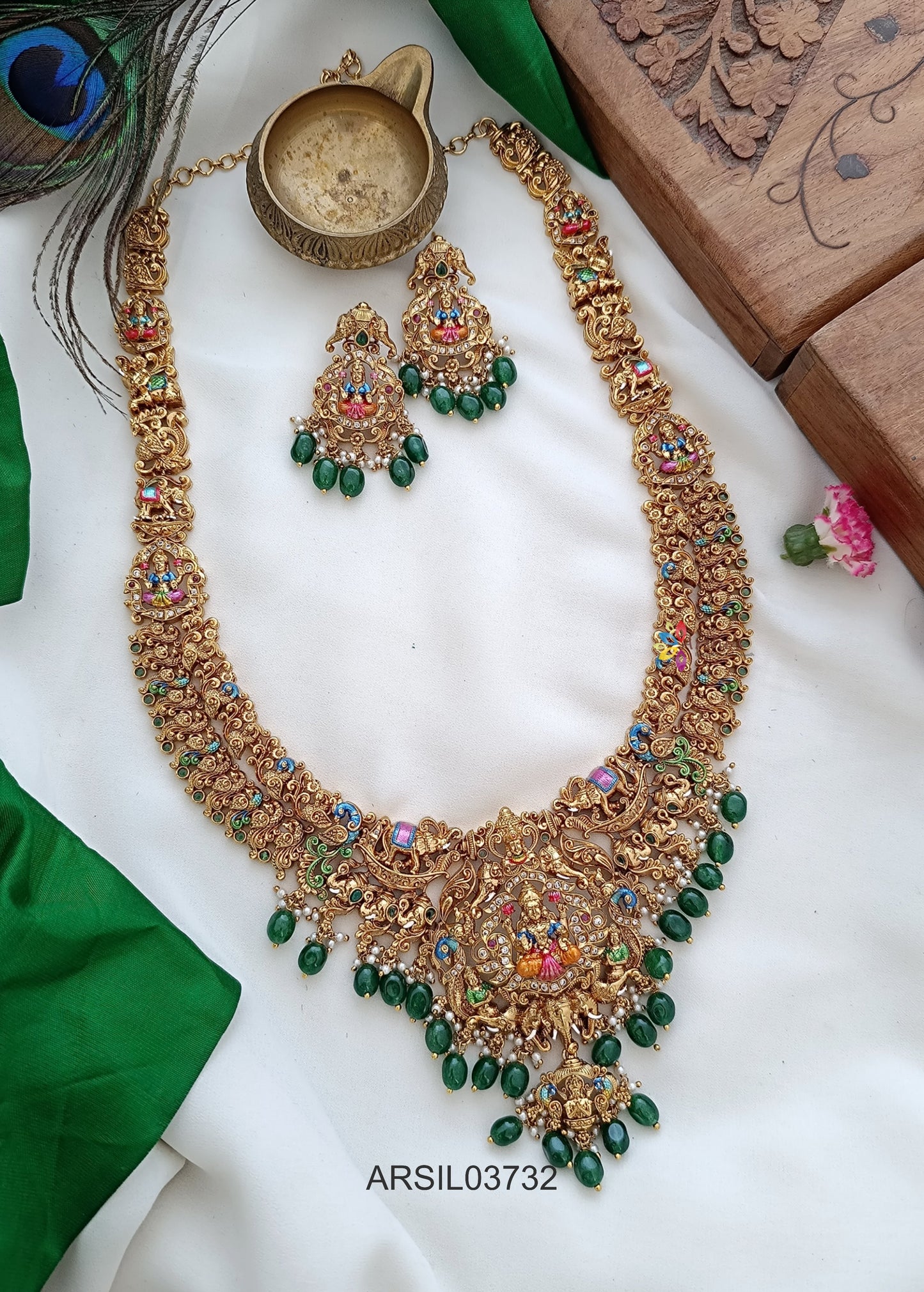 Bridal Peacock and Lakshmi Meenakari Haram