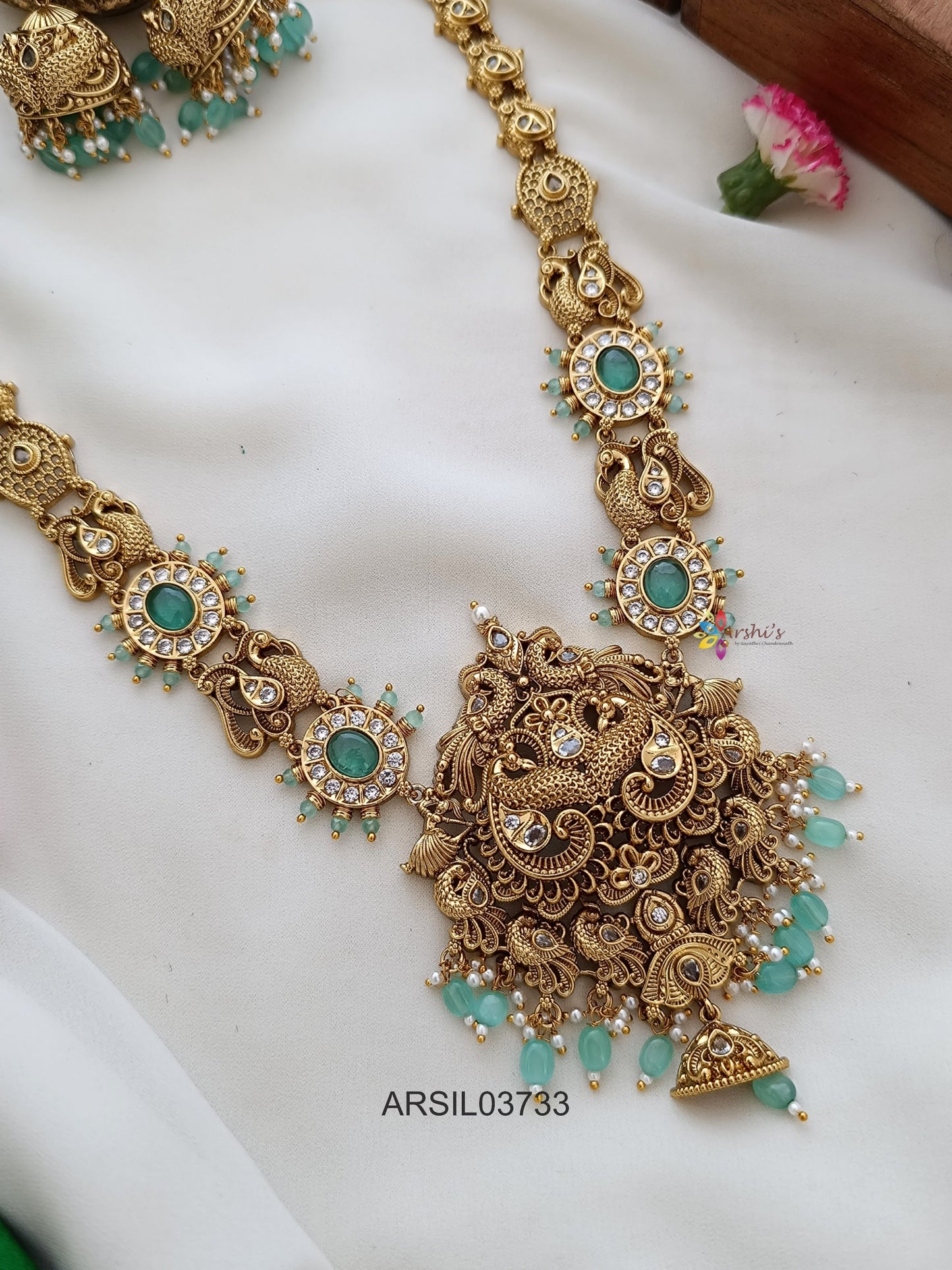 Antique Peacock Green Bead Drops Haram