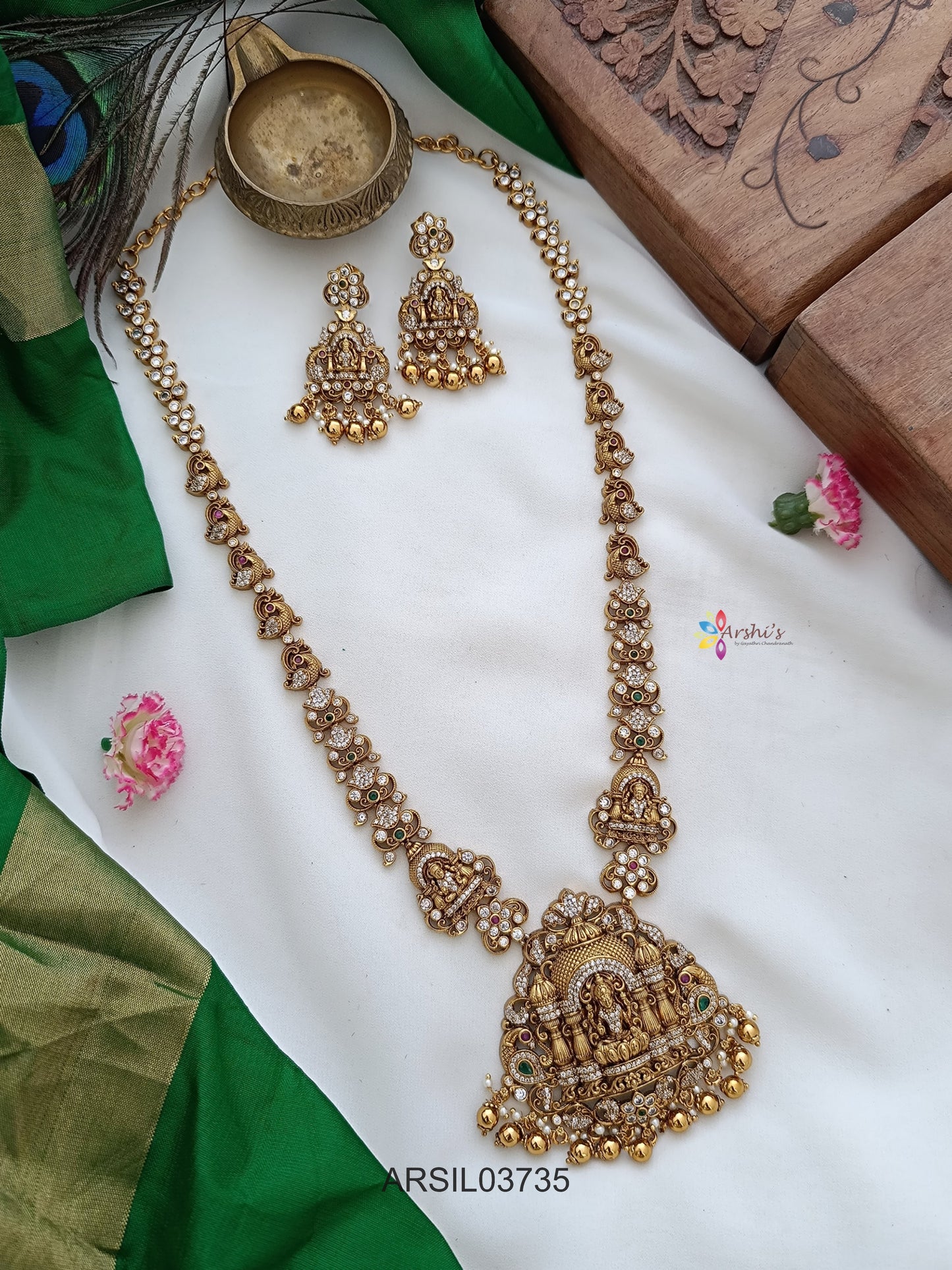 Antique Lakshmi White Stone Gold Drops Haram