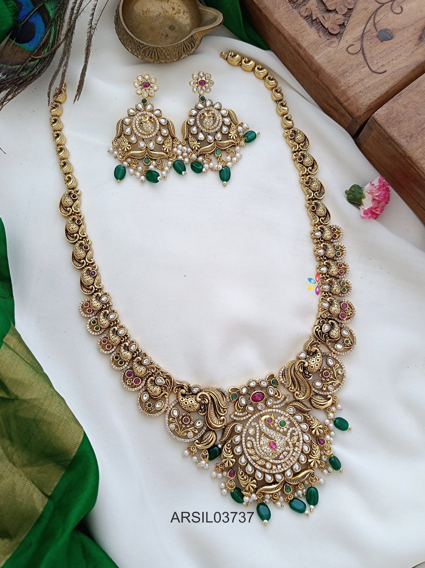 Antique Peacock Green Bead Drops Haram
