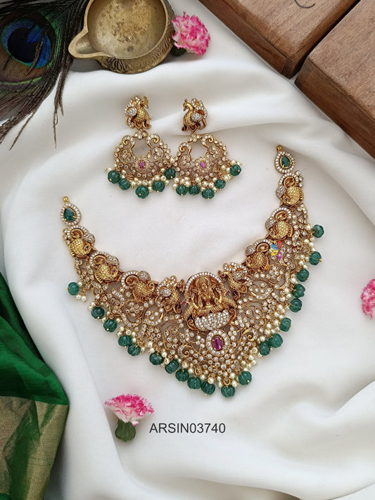 Bridal Lakshmi and Peacock Stone Necklace