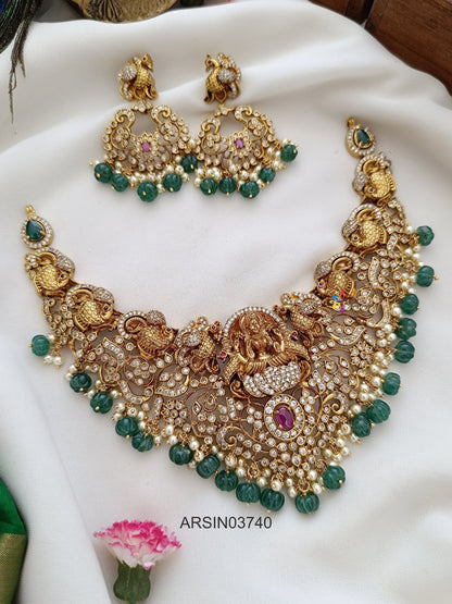 Bridal Lakshmi and Peacock Stone Necklace