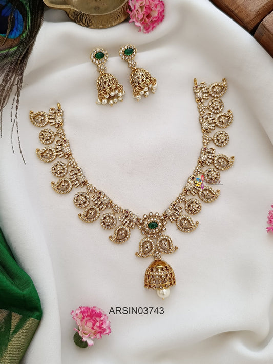 AD and Emerald Stone Mango and Elephant Necklace