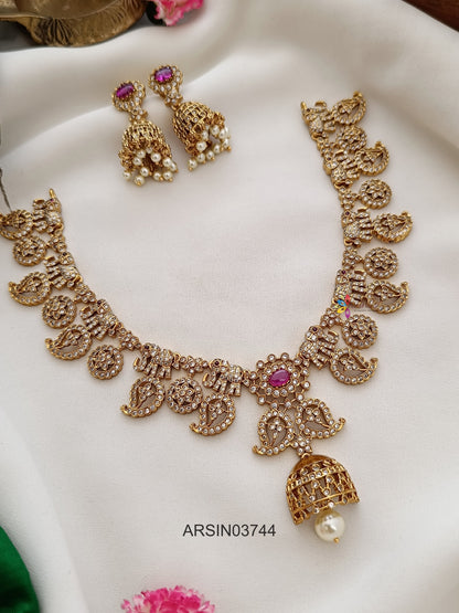 AD and Ruby Stone Mango and Elephant Necklace