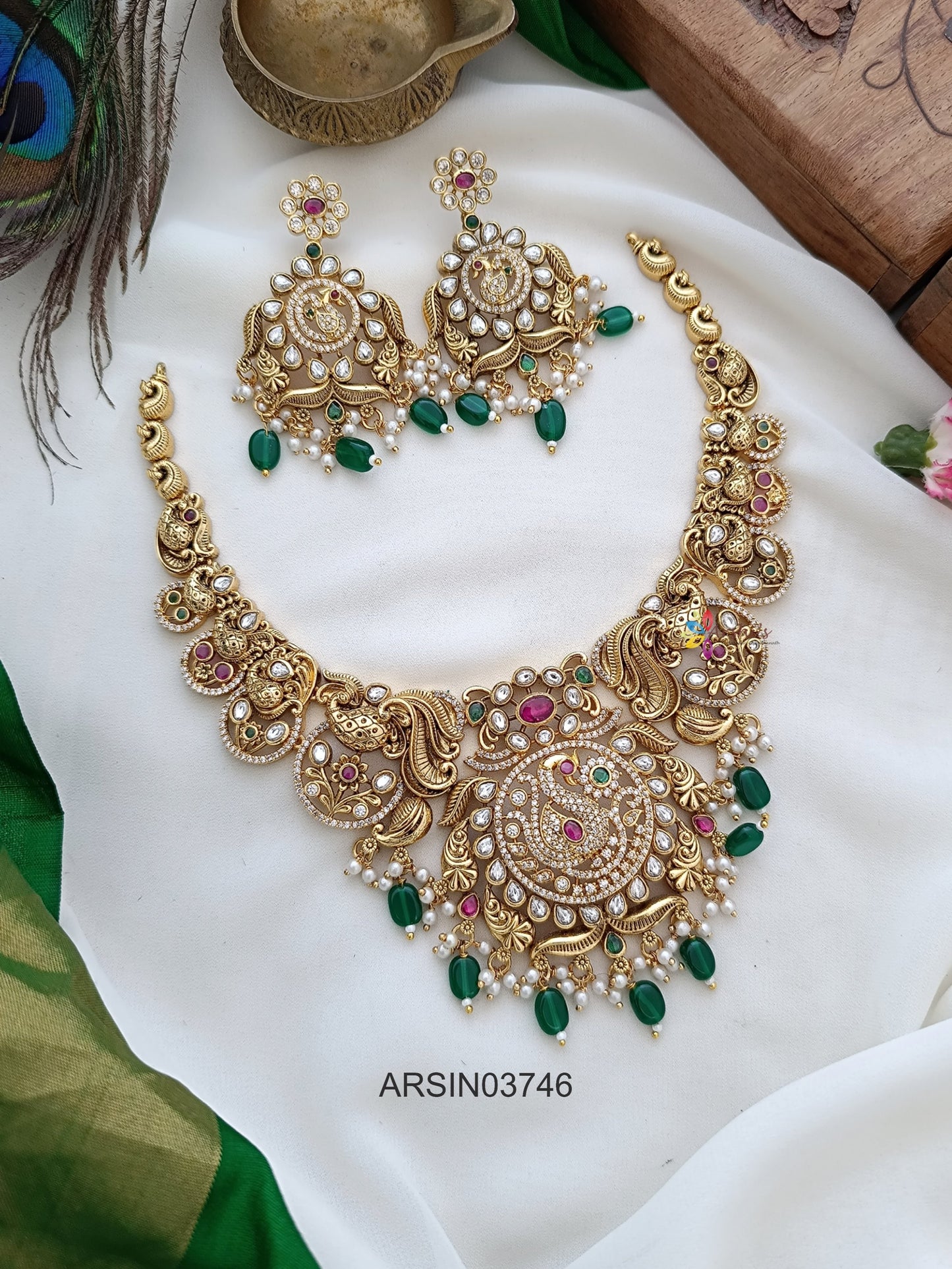 Antique Peacock and Mango Stone Necklace