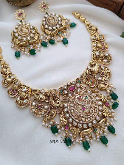 Antique Peacock and Mango Stone Necklace