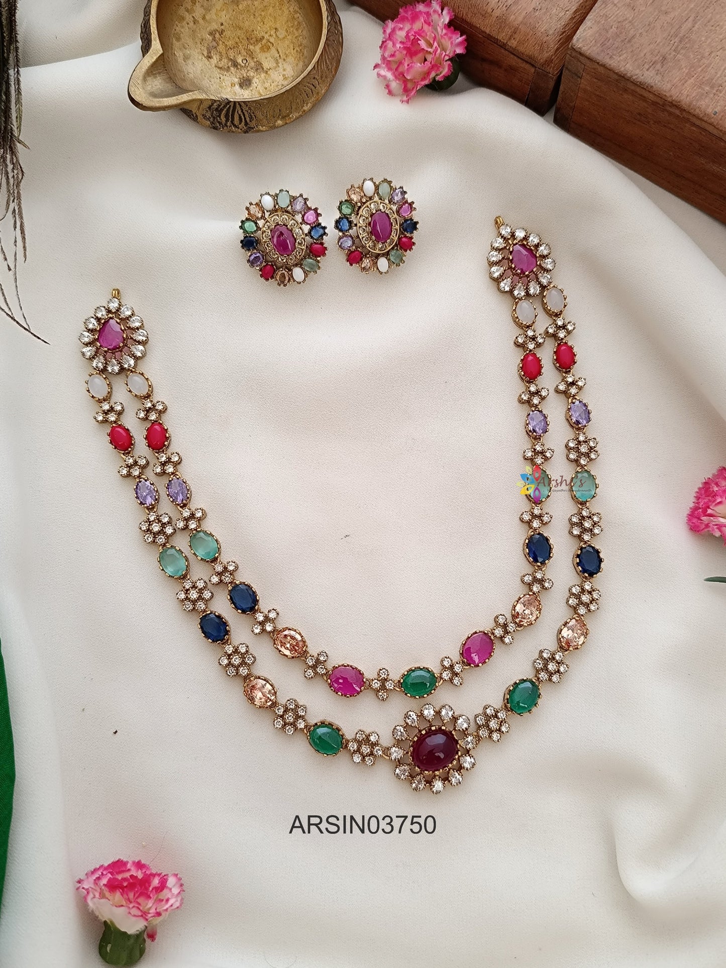 Two Layer Navarathna Stone Necklace