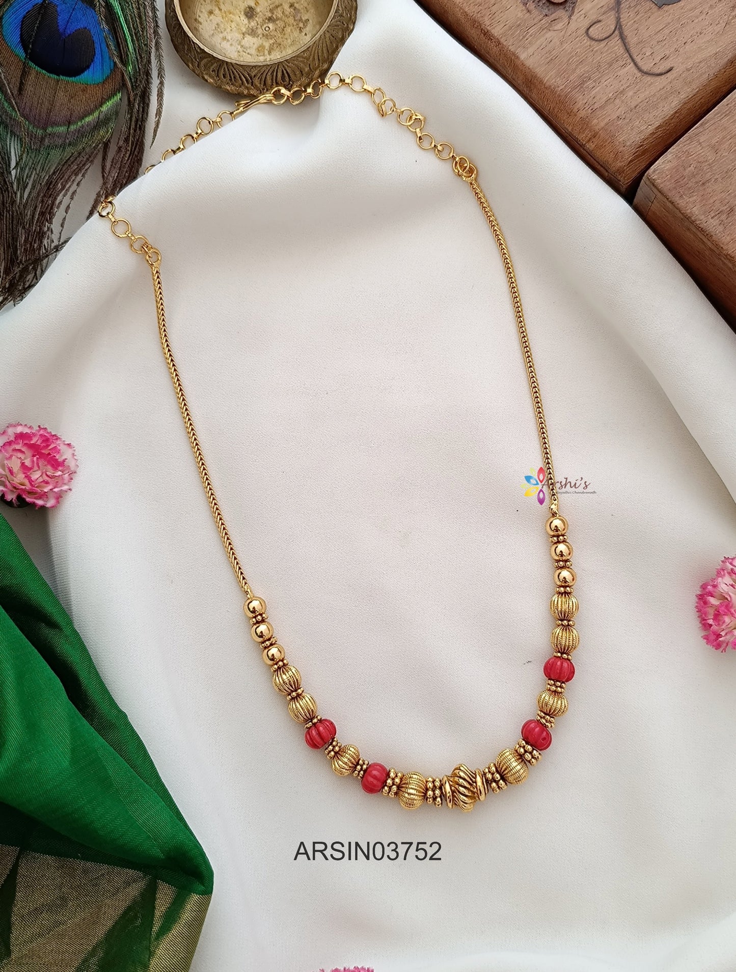 Coral and Gold Bead Necklace