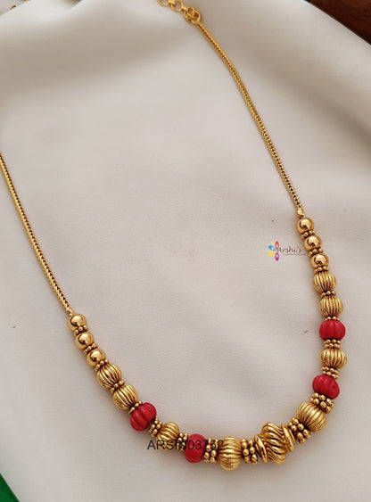 Coral and Gold Bead Necklace