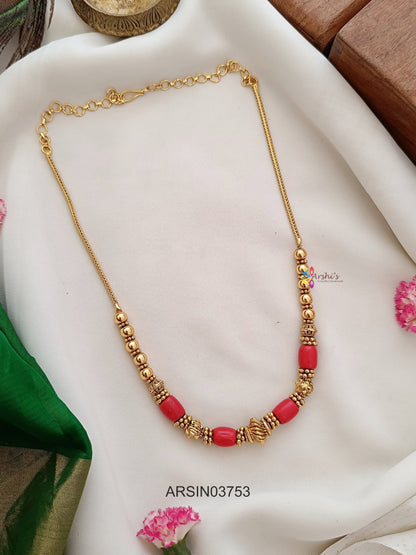 Coral and Gold Bead Antique Necklace