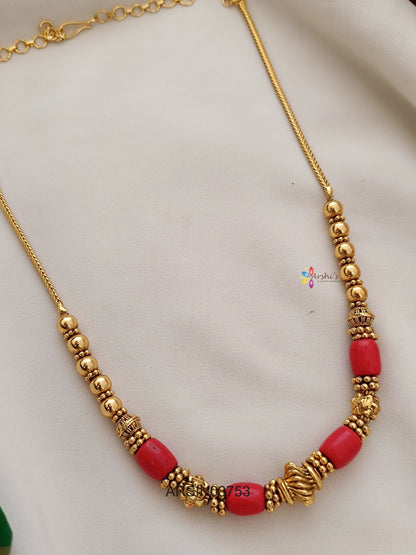 Coral and Gold Bead Antique Necklace