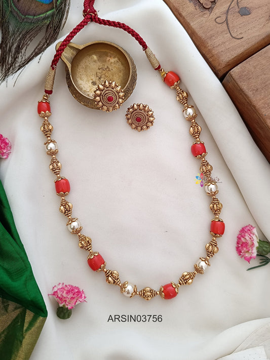 Antique Ball Coral and Pearl Necklace