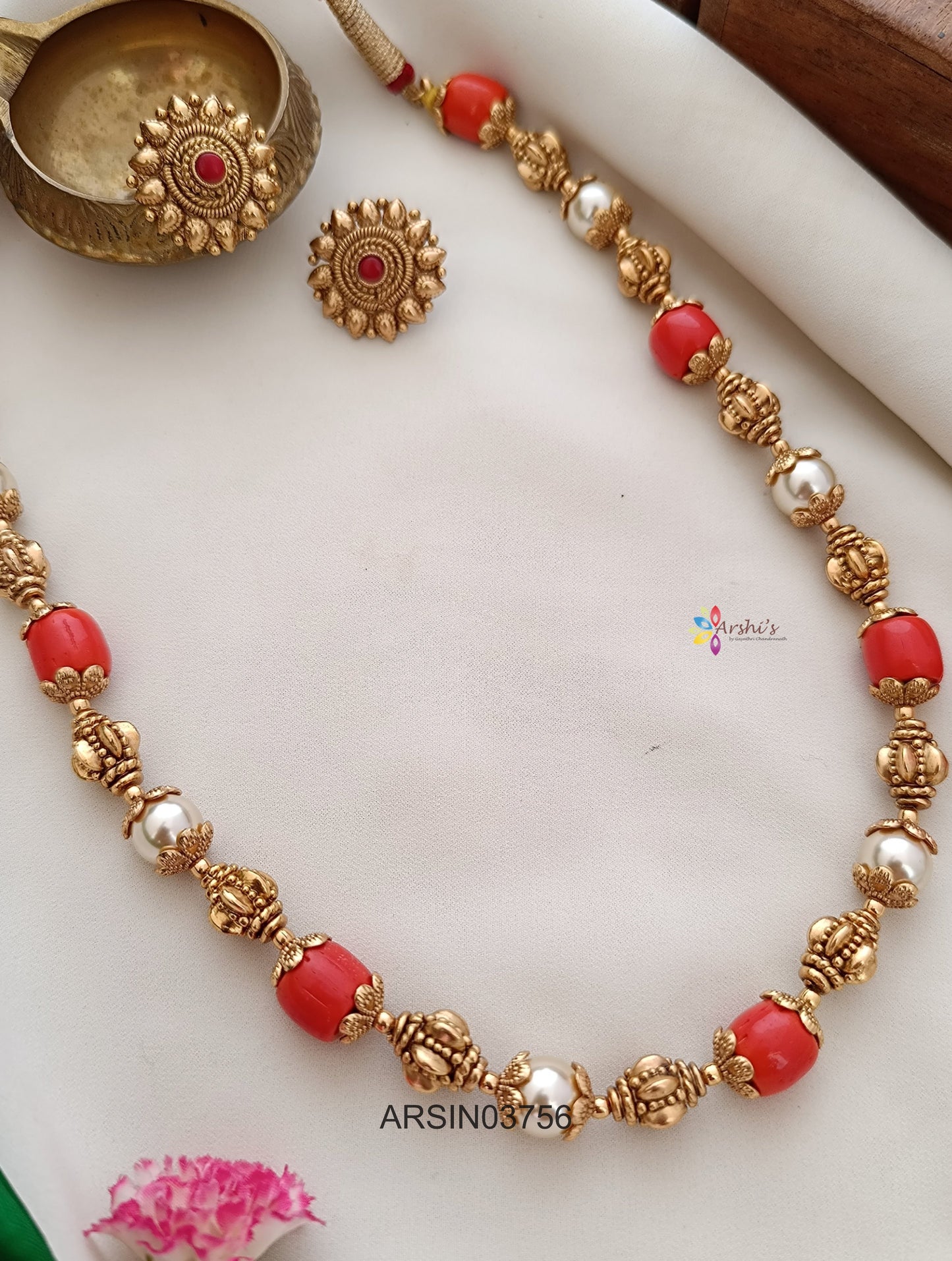 Antique Ball Coral and Pearl Necklace