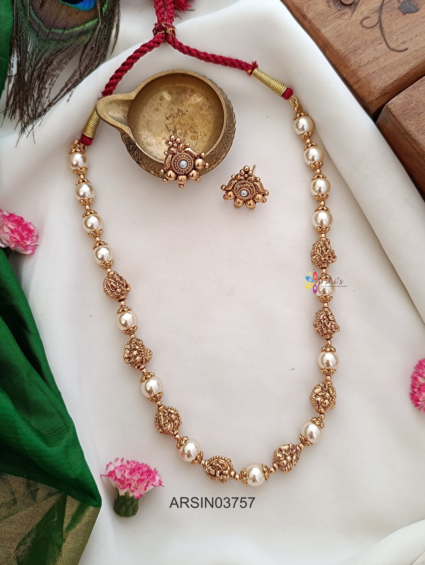 Antique Gold Ball and Pearl Necklace