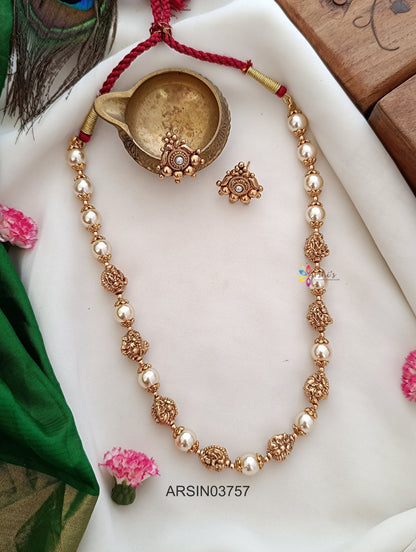 Antique Gold Ball and Pearl Necklace