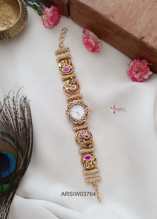 Antique Jadau Kundan Peacock Watch