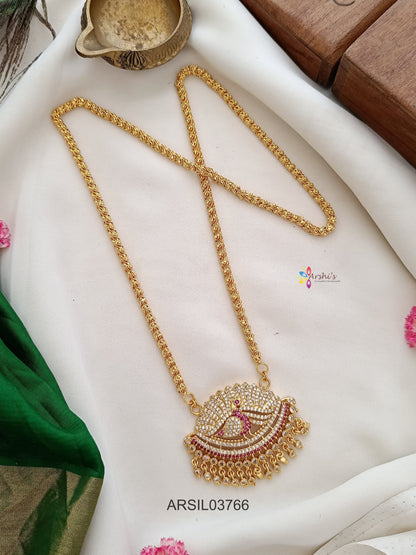Peacock Red and White Stone Pendant Long Haram