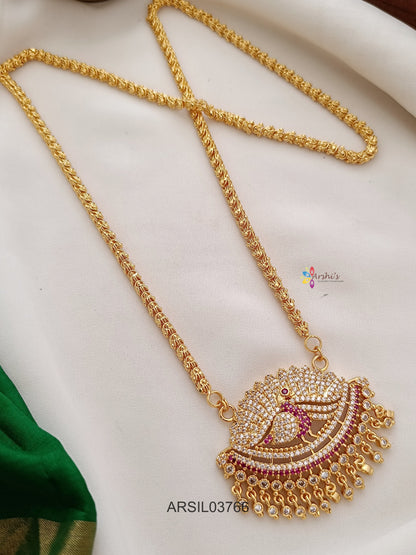 Peacock Red and White Stone Pendant Long Haram