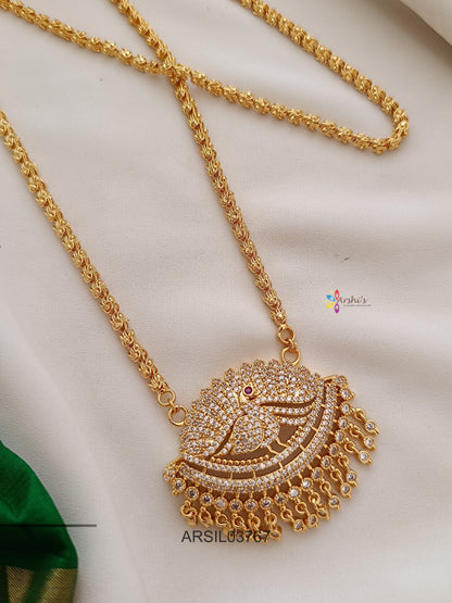 Peacock White Stone Pendant Long Haram