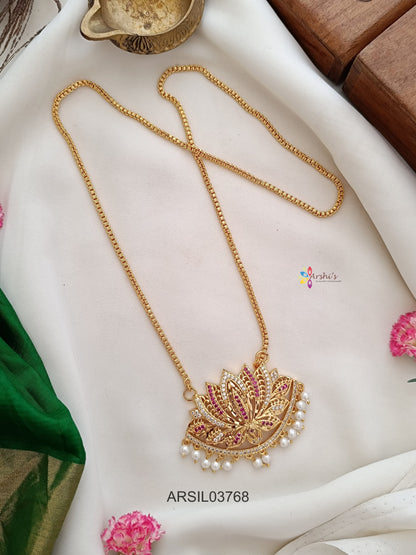 Lotus Red and White Stone Pendant Long Haram