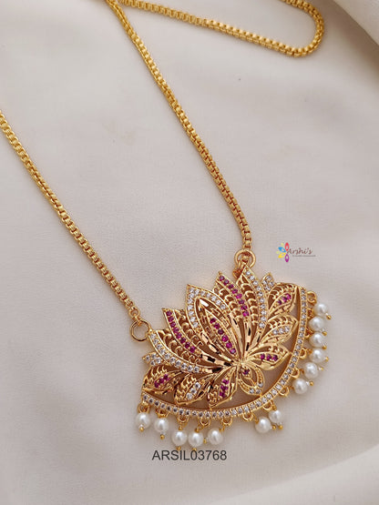 Lotus Red and White Stone Pendant Long Haram