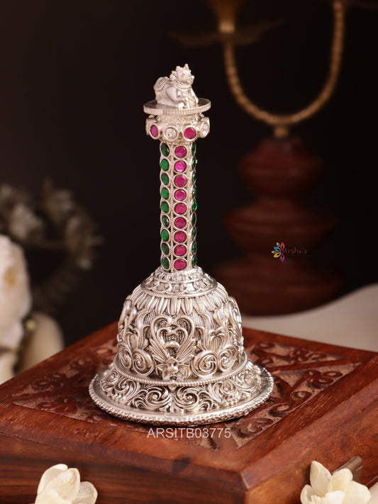 Oxidised Silver Nandi Temple Bell