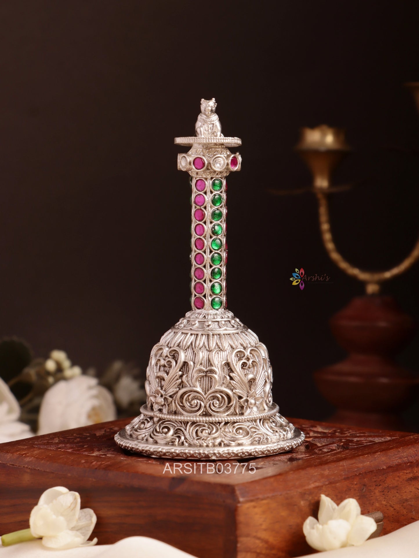 Oxidised Silver Nandi Temple Bell