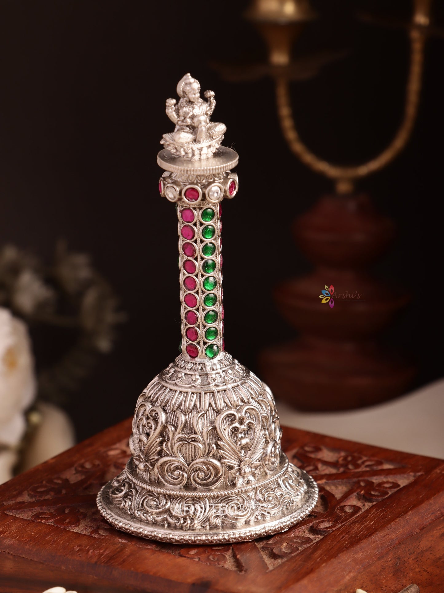 Oxidised Silver Lakshmi Temple Bell