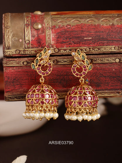 Peacock Kemp Stone Jhumka