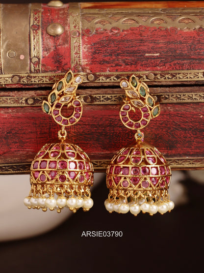 Peacock Kemp Stone Jhumka