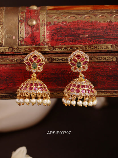 Kemp and White Stone Pearl Drop Jhumka