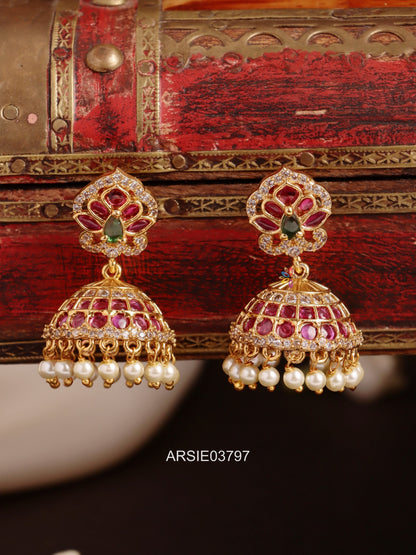 Kemp and White Stone Pearl Drop Jhumka