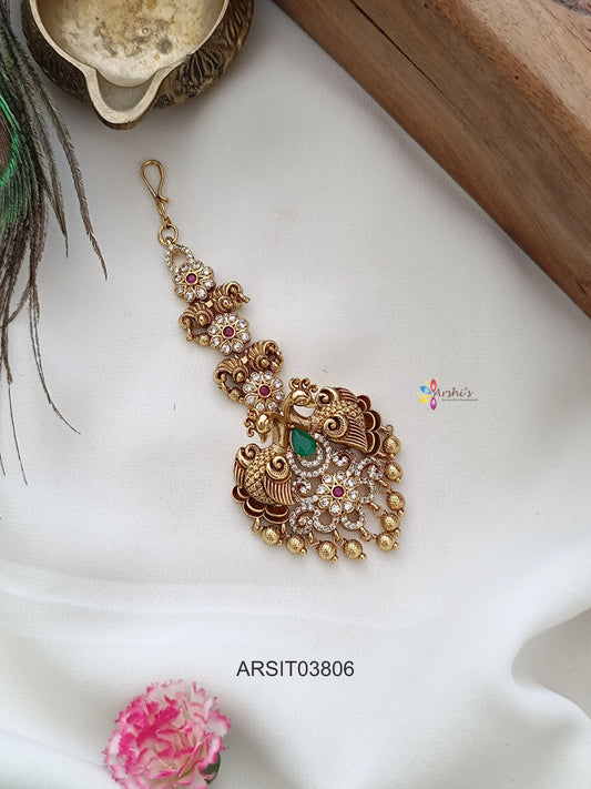 Antique Dual Peacock Maang Tikka