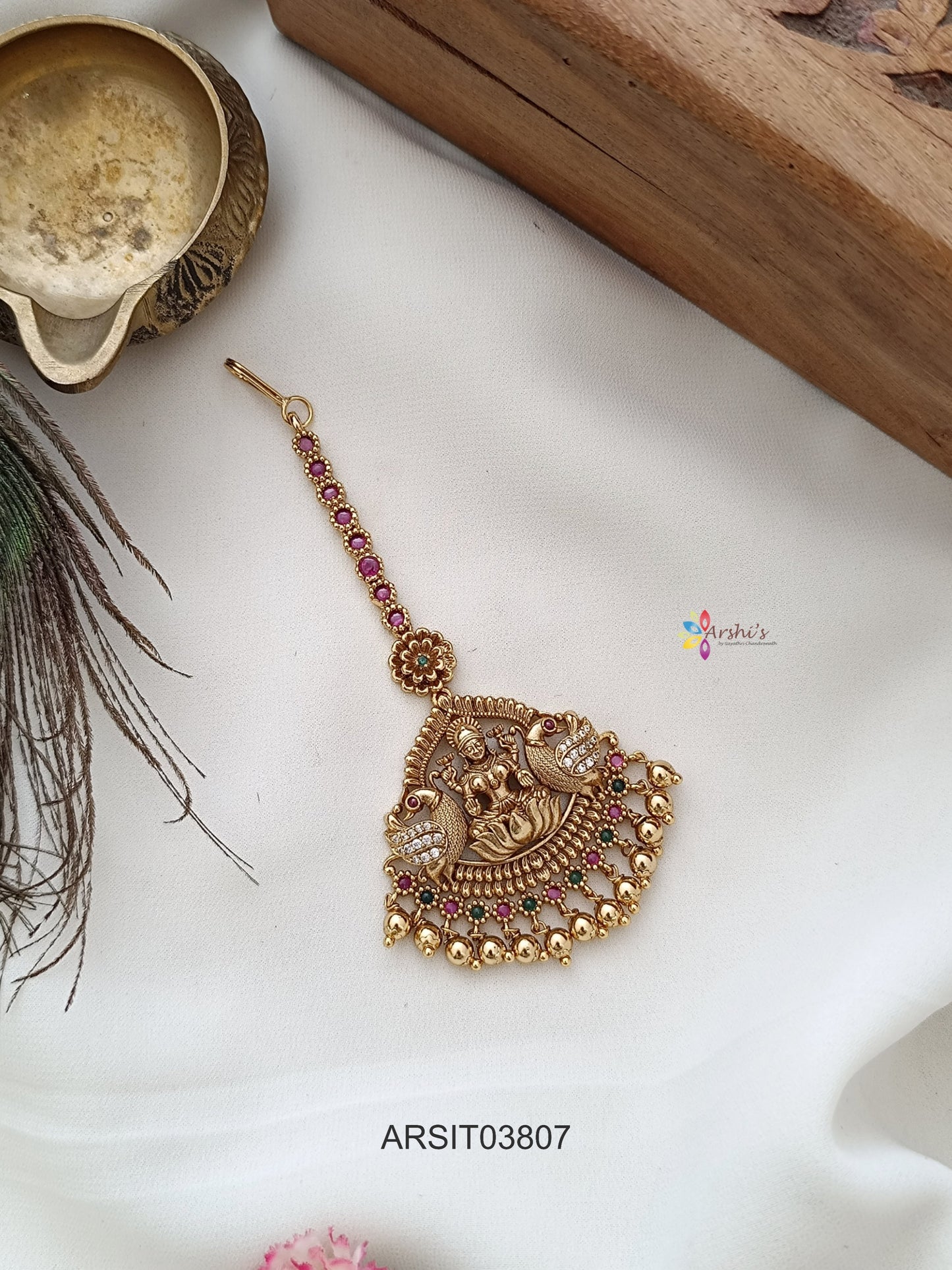 Traditional Lakshmi Peacock Maang Tikka