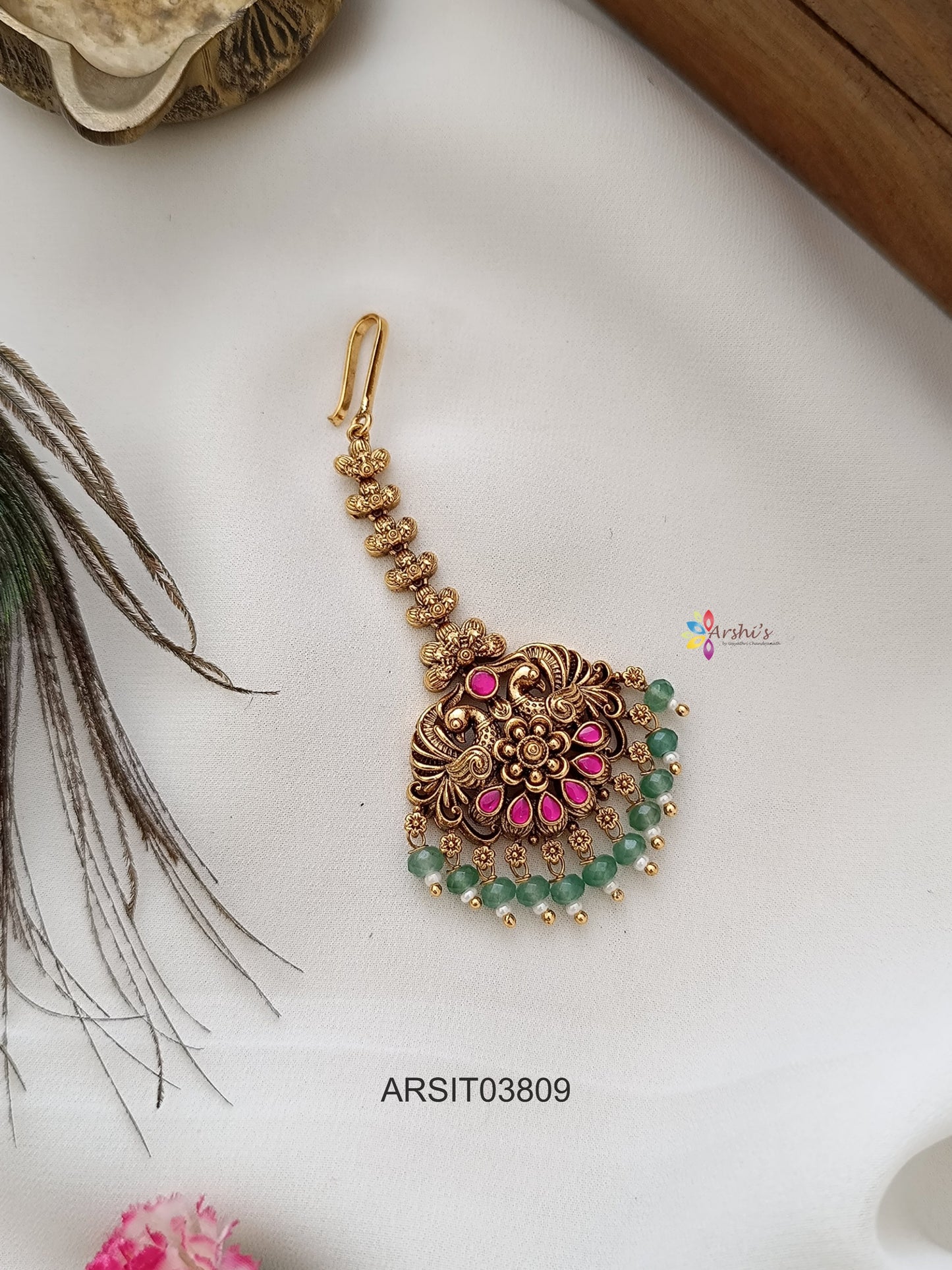 Antique Peacock Jadau Kundan Maang Tikka
