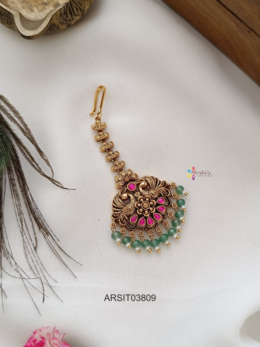 Antique Peacock Jadau Kundan Maang Tikka