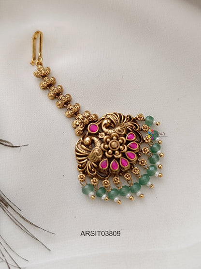 Antique Peacock Jadau Kundan Maang Tikka