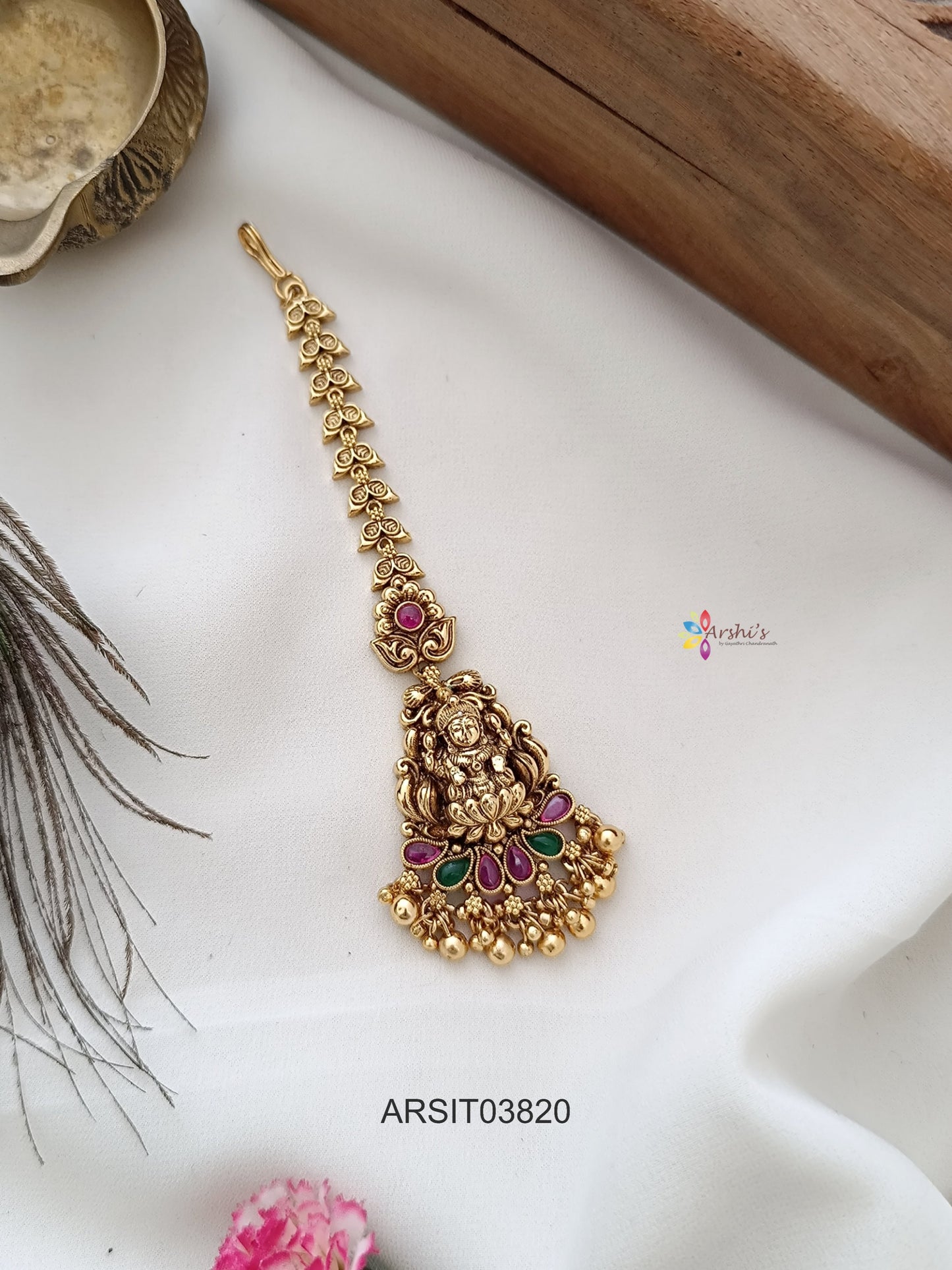 Antique Lakshmi Gold Bead Drop Maang Tikka
