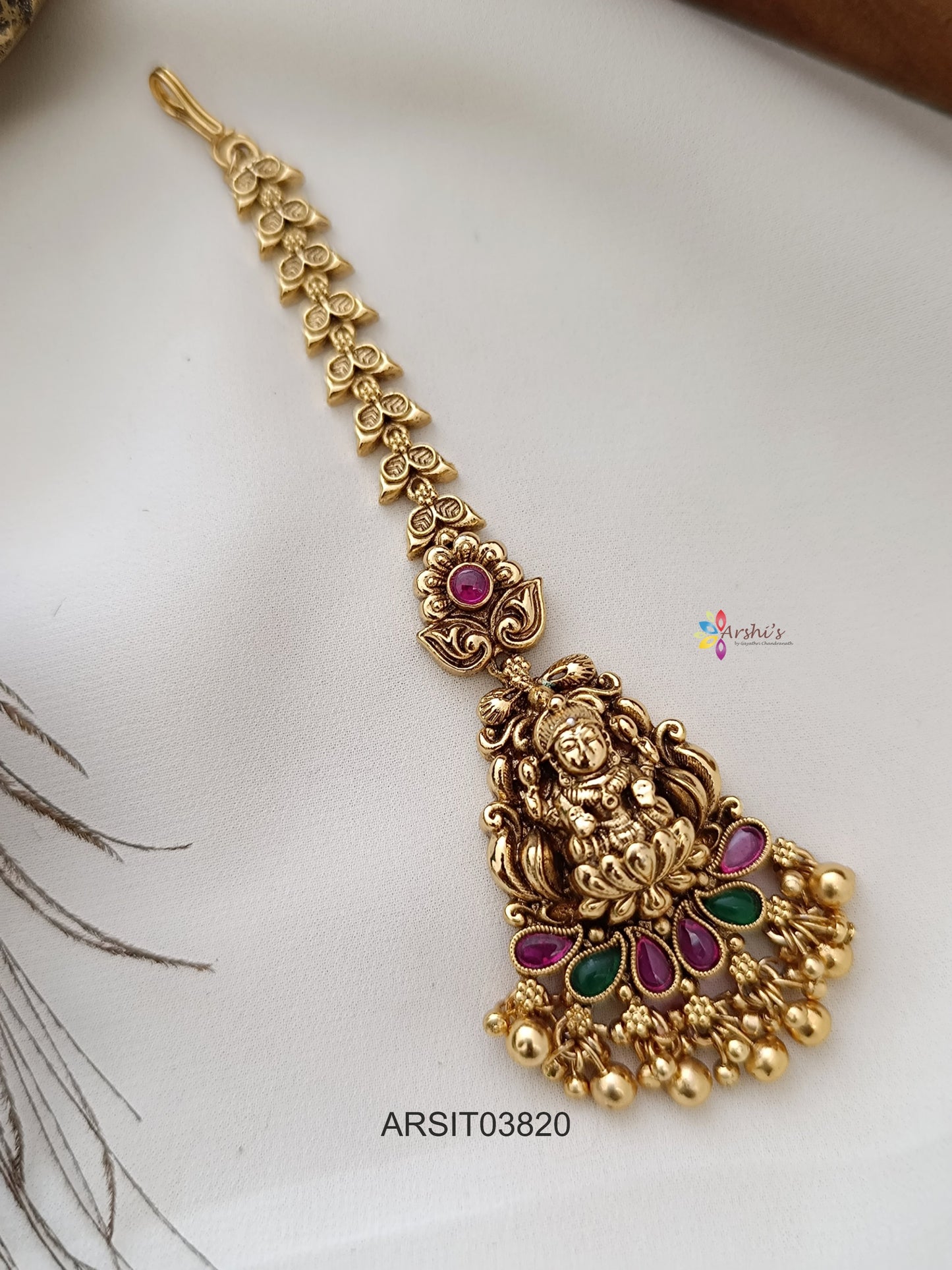Antique Lakshmi Gold Bead Drop Maang Tikka