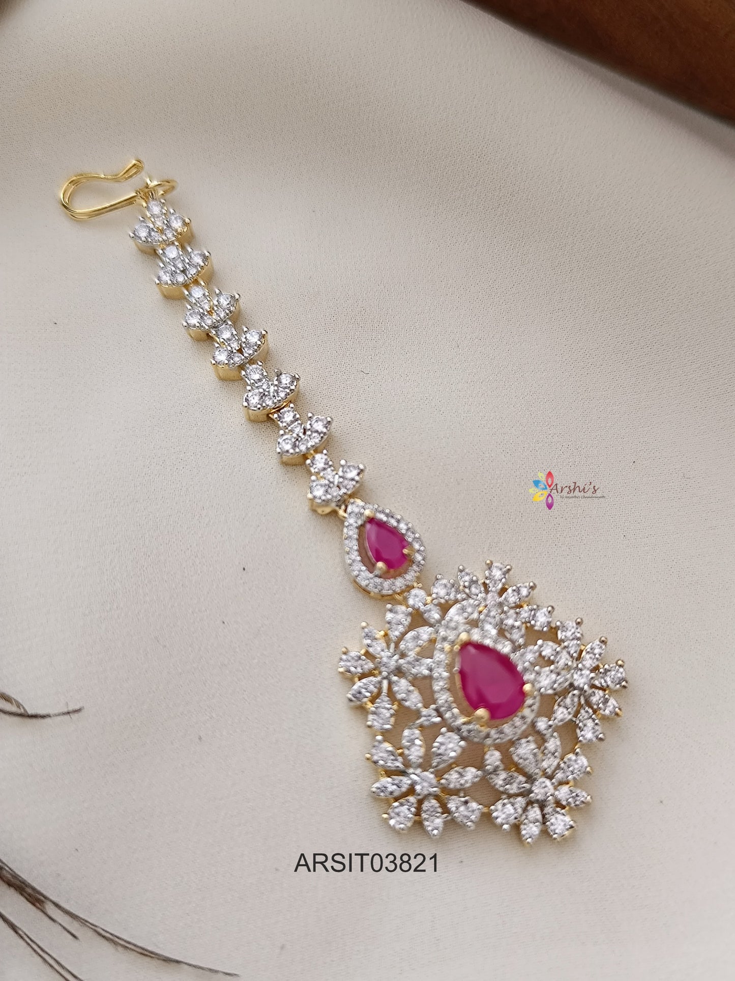 Daimond Look Like Ruby Stone Maang Tikka