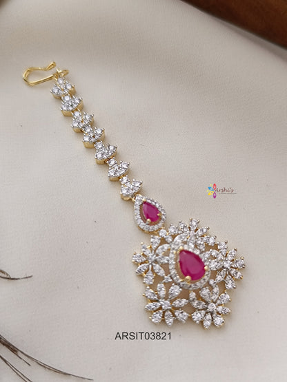 Daimond Look Like Ruby Stone Maang Tikka