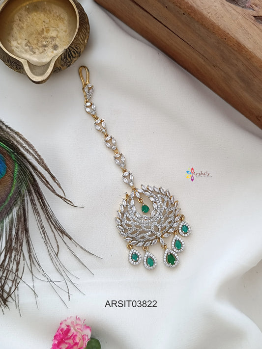Daimond Look Like Green Stone Maang Tikka