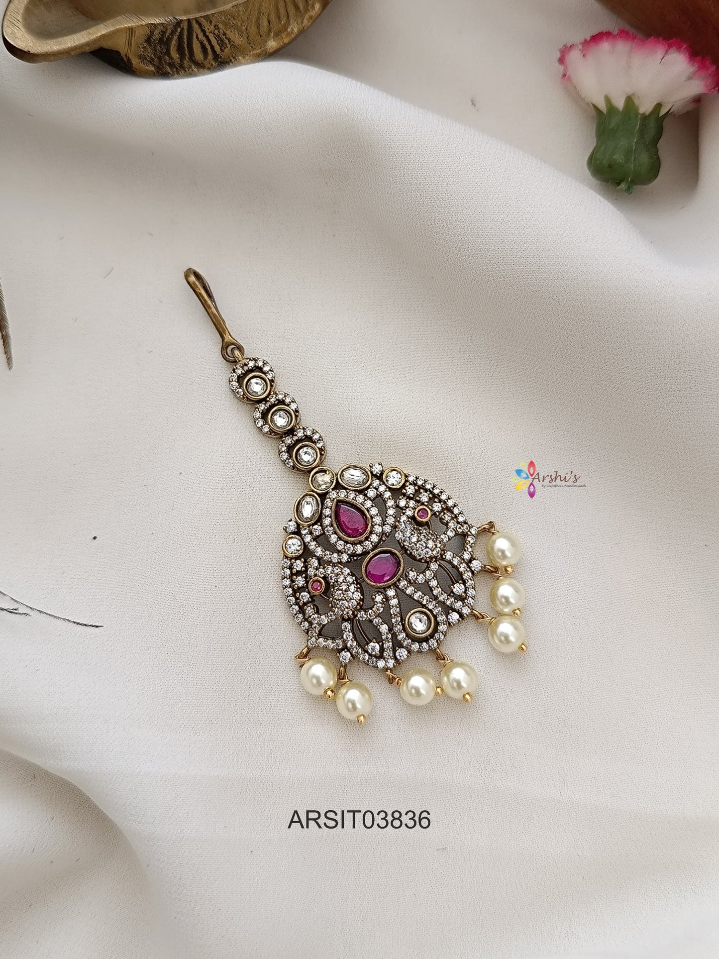 Peacock Victorian Ruby Maang Tikka