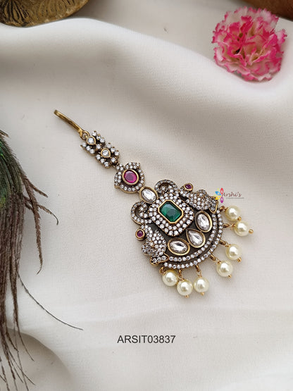 Peacock Victorian Emerlad Stone Maang Tikka