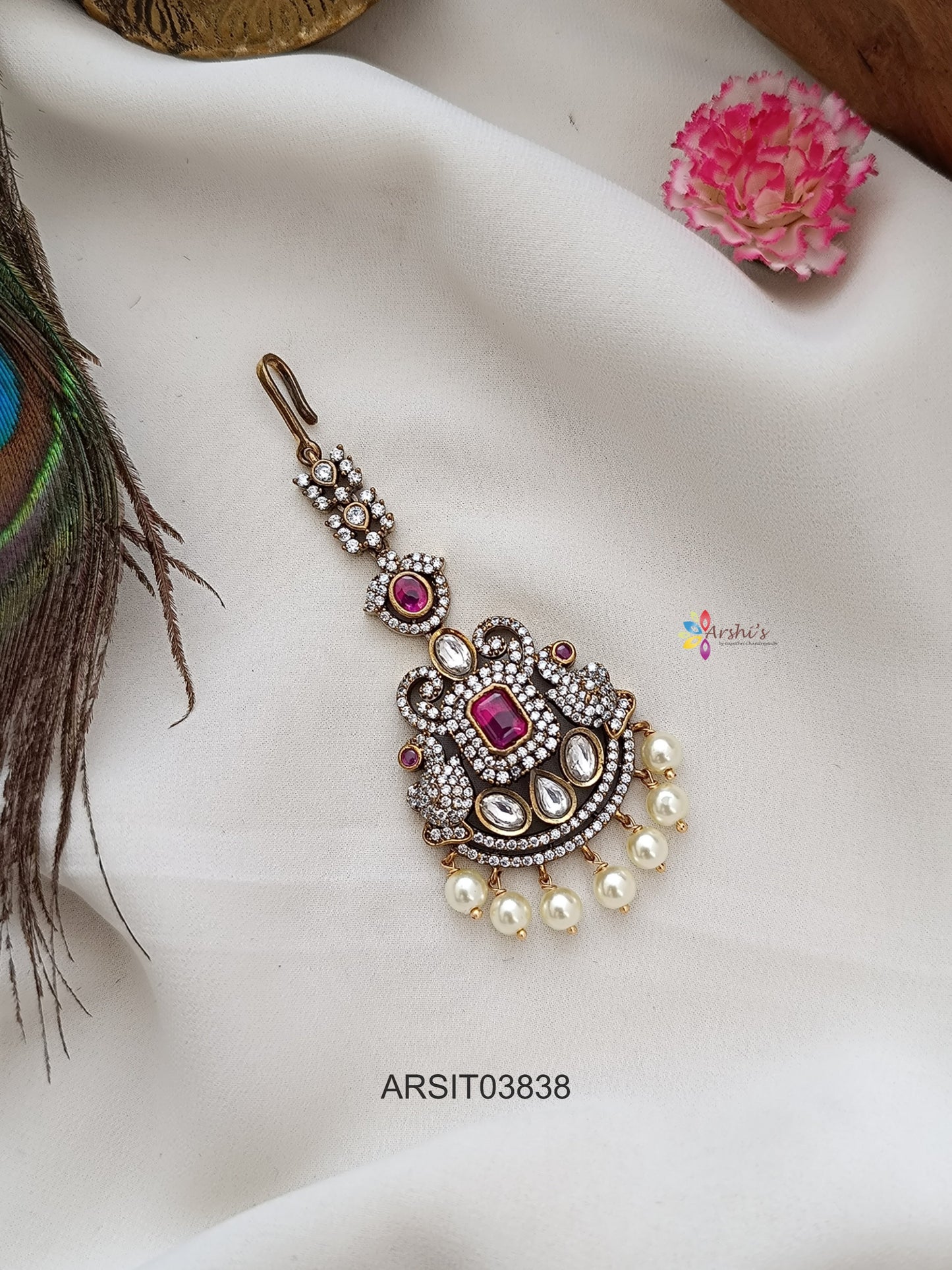 Peacock Victorian Ruby Stone Maang Tikka