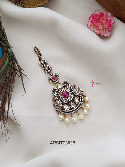 Peacock Victorian Ruby Stone Maang Tikka