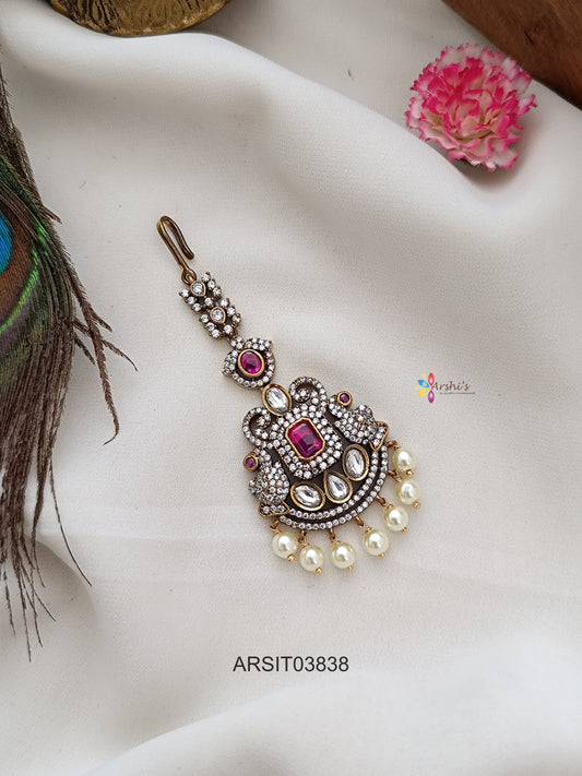 Peacock Victorian Ruby Stone Maang Tikka