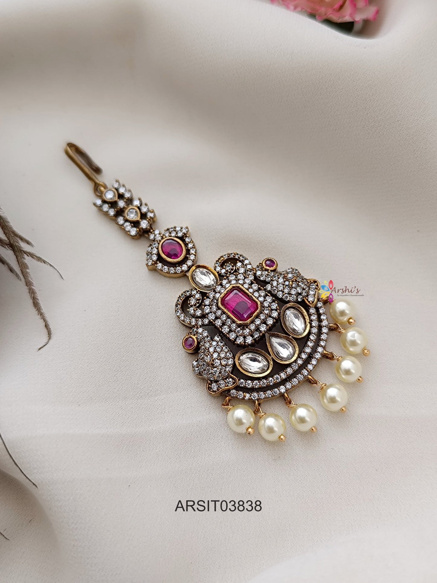 Peacock Victorian Ruby Stone Maang Tikka