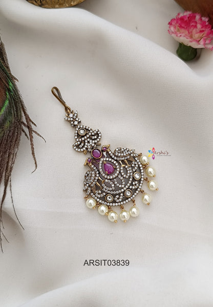 Peacock Victorian Pearl Drops Maang Tikka